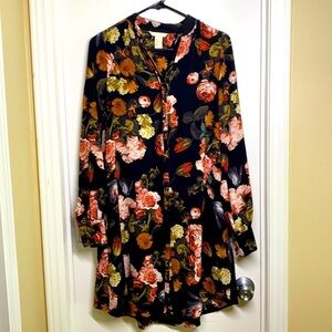 H&M - Black Floral Dress with Long Sleeves Size 2